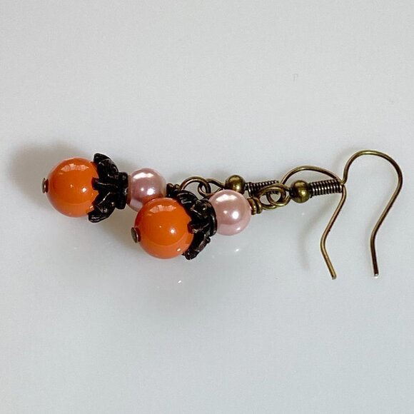 Coral Austrian Crystal Pearls Earrings - Picture 6 of 10